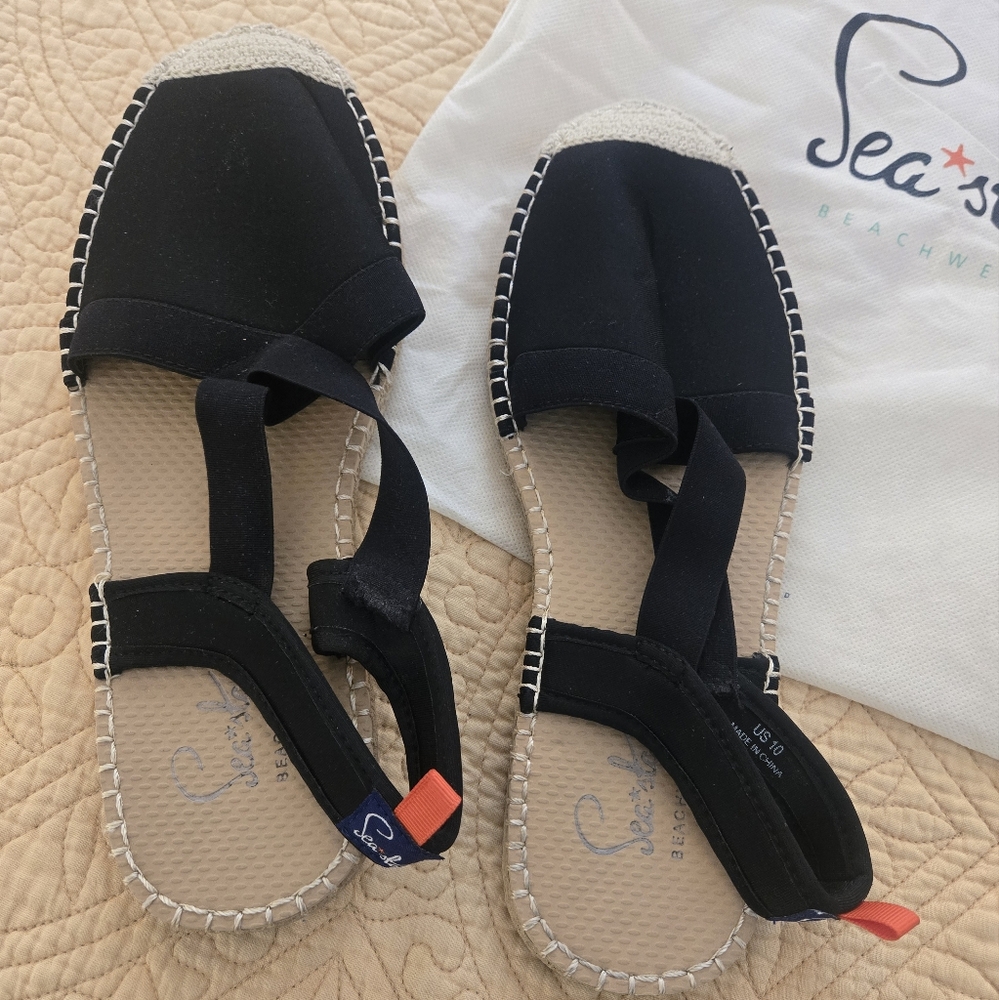 Seastar Womens Black Beach Sandals Water Shoes Size 10